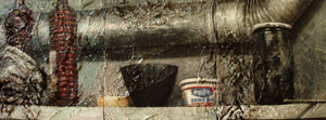 Atelierbild CXII, 1987, Öl auf Hartf. 34 x 90 cm
