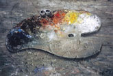 Atelierbild (Palette), 1989, Öl auf Lw. 80 x 100 cm
